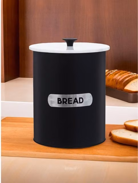 Orsina Liberty Airtight Enamel Metal Bread Bin in Black, White and Silver – 1