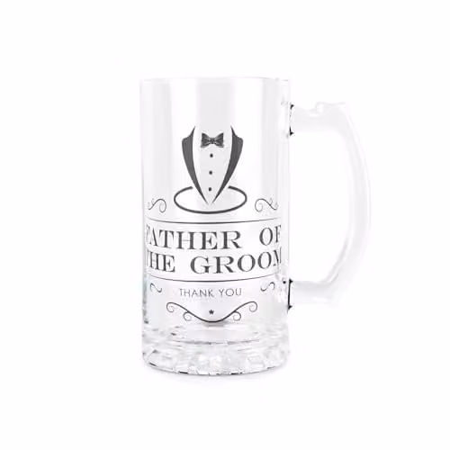 Purely Home Father of the Groom Glass Beer Stein, 450ml, Black and Transparent – 1