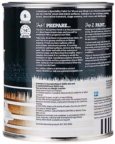 Johnstone's Speciality Satin Wood and Metal Paint, Black, 750ml – 2