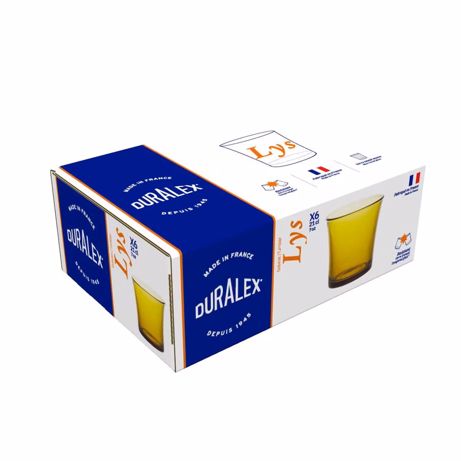Duralex Lys Amber Tumbler Glasses, 210ml, Pack of 6 – 3