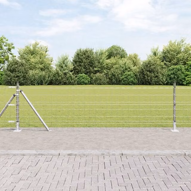 Berkfield Home Euro Fence with 13 Flanged Posts, Galvanised Steel, Silver, W: 25 m, H: 0.4 m – 1