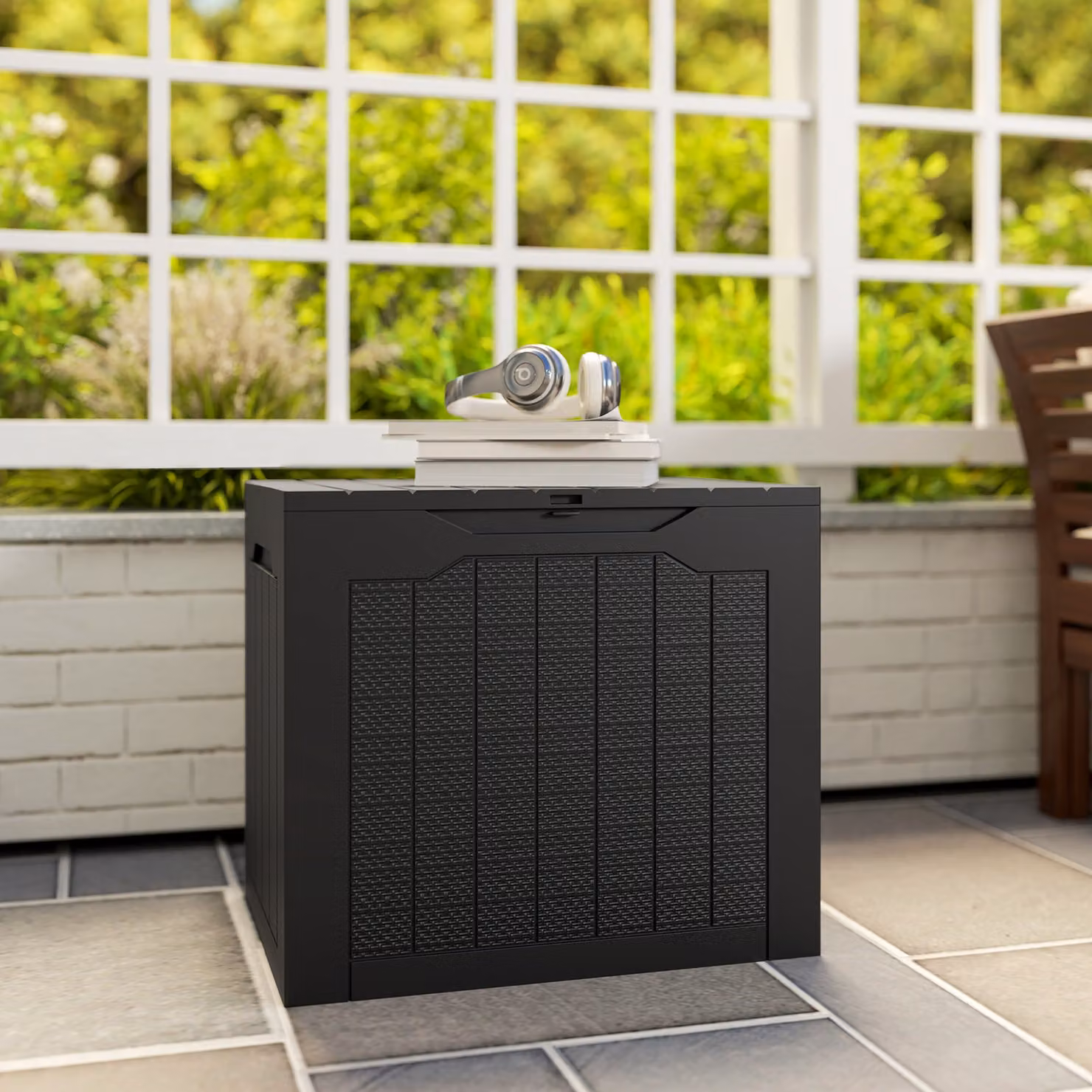 Outsunny 93L Plastic Garden Storage Box in Black – 9