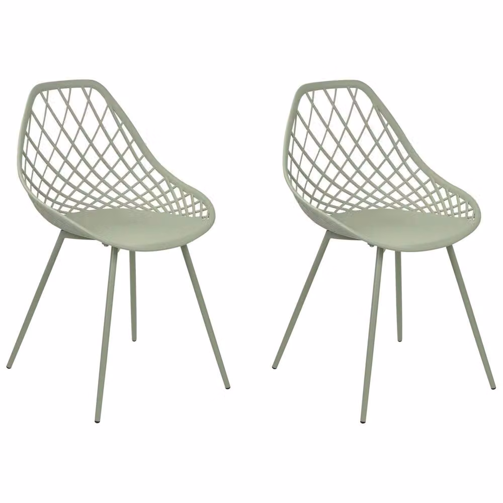 Wyld and Coco Set of 2 Green Net-Back Dining Chairs with Matt Powder-Coated Metal Legs – 2