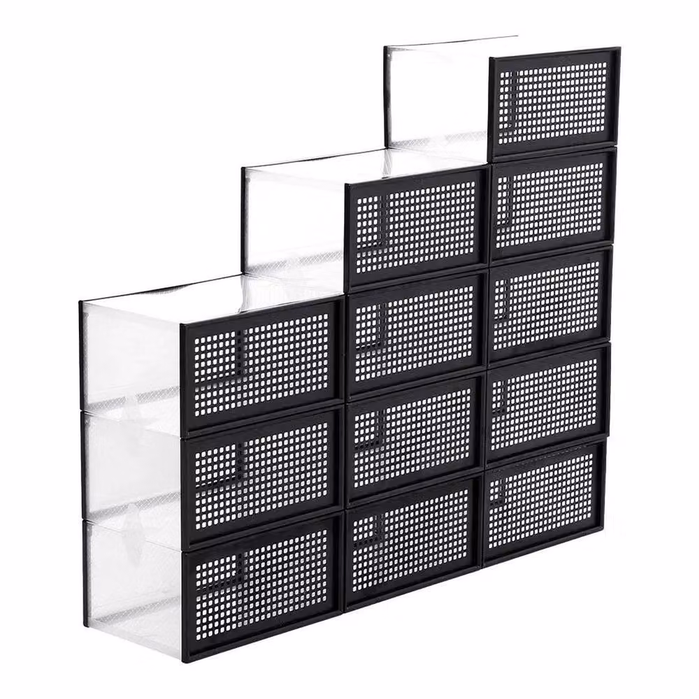 NESTLUNE 12 Pack Stackable and Foldable Black and Transparent Plastic Trainer Organisers – 4