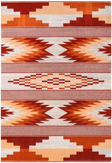 Kukoon Orange Aztec Tribal Low Pile Woven Living Room Rug W: 60 cm, L: 240 cm – 1