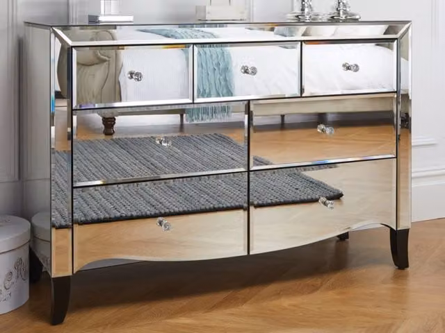 Birlea Palermo 3 Over 4 Drawer Mirrored Chest of Drawers in Silver