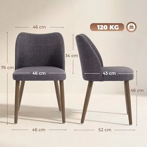 HOMCOM Set of 2 Scandinavian Linen Upholstered Dining Chairs in Dark Grey – 3