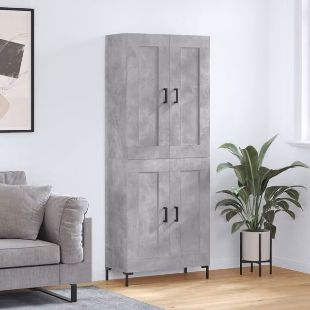 Berkfield Home Industrial Highboard in Concrete Grey, W/D/H: 69.5 x 34 x 180 cm