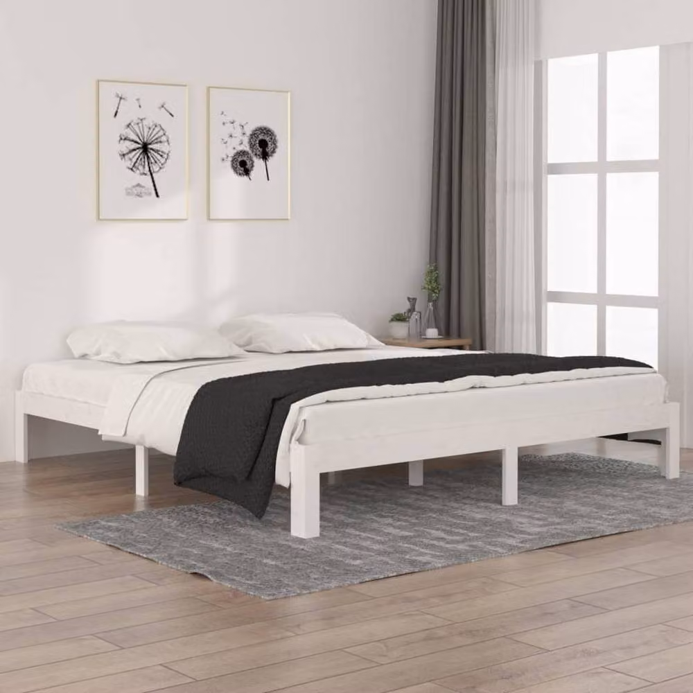 Berkfield Home Super King Size Solid Pine Wood Bed Frame in White, W/D/H: 180 x 200 cm – 2