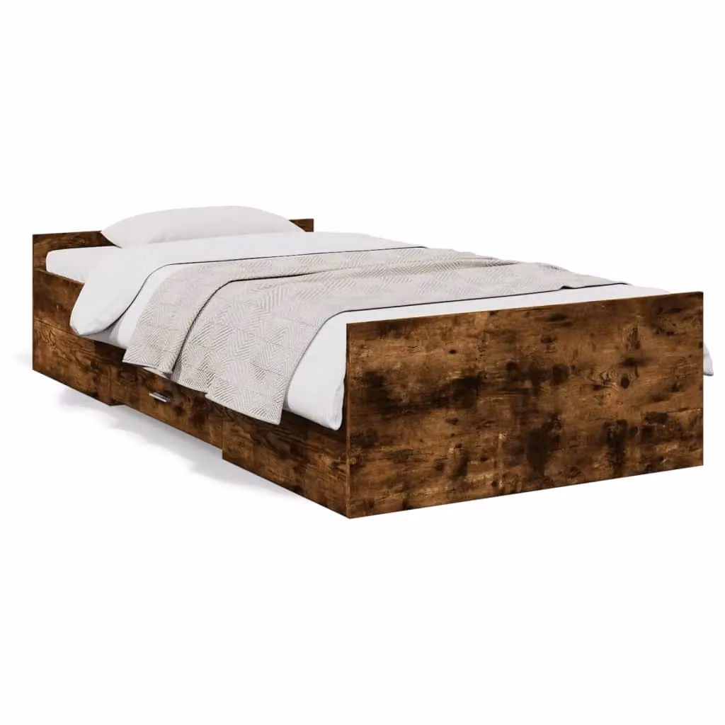 Berkfield Home Single Bed Frame with Drawers in Smoked Oak Brown, W/D/H: 90 x 190 cm – 2