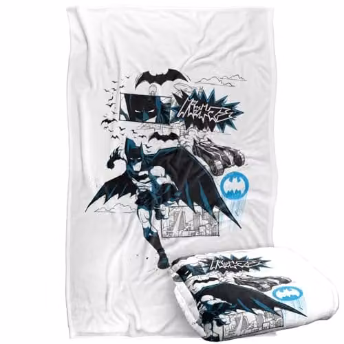 Warner Bros. Batman Running Black, Blue and White Kanji Super Soft Fleece Throw Blanket W/D/H: 91 x 147 cm – 1