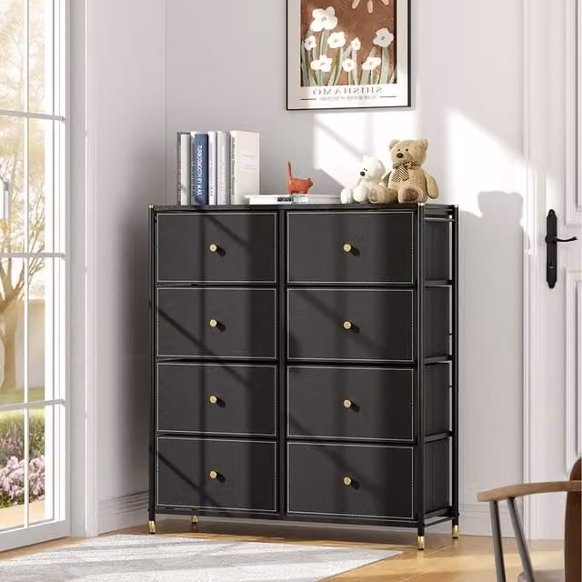 Komore Modern Plastic and Metal Storage Cabinet in Black and Gold, Height: 97.9 cm