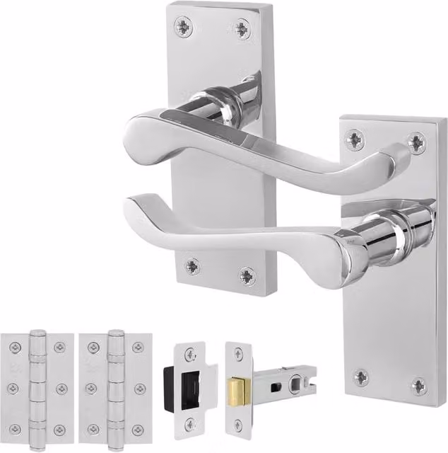 AFIT Chrome Scroll Handle Latch and Hinges Set in Silver, 150 x 150 mm