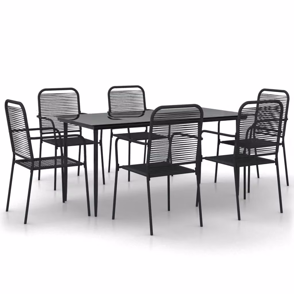 Berkfield Home 7 Piece Modern Garden Dining Set in Black Cotton Rope and Steel – 2