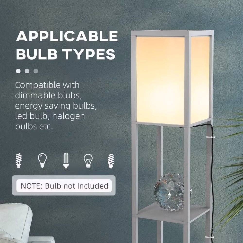 PAWNORA Modern White Metal Shelf Floor Lamp with Dual Warm White Lights, H 156 cm – 3