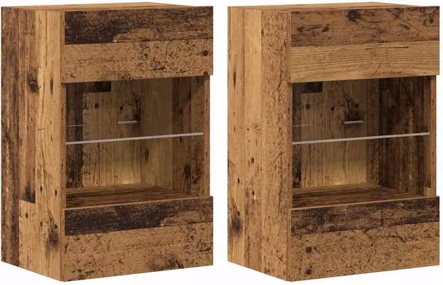 Berkfield Home Set of 2 Modern Wall Mounted TV Cabinets with Integrated LED Lighting and Internal Shelves, Brown, W/D/H: 40 x 30 x 60 cm