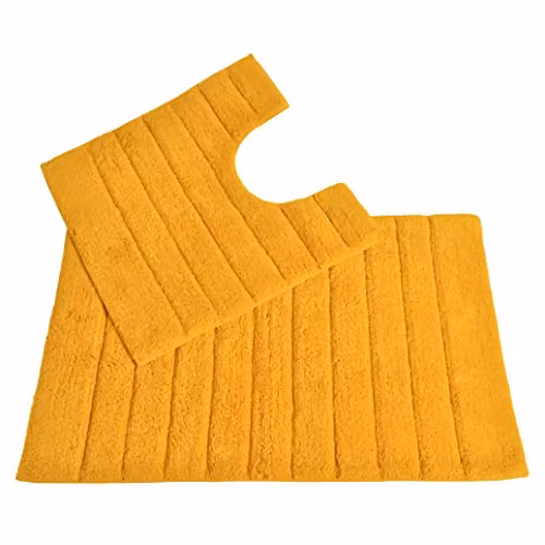 Allure Bath Fashions 2 Piece Ribbed Cotton Bath and Pedestal Toilet Mat Set in Yellow