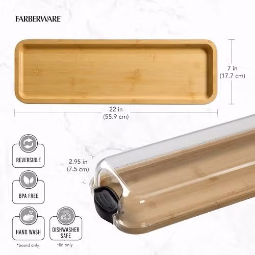Farberware Build-a-Board Long Bamboo Serving Board with Locking Lid, Brown, W: 56 cm, D: 17.5 cm – 3