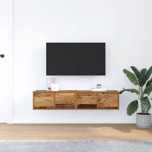 Berkfield Home Set of 2 Rustic Brown TV Cabinets in Engineered Wood, W: 60 cm, D: 31 cm, H: 25.5 cm