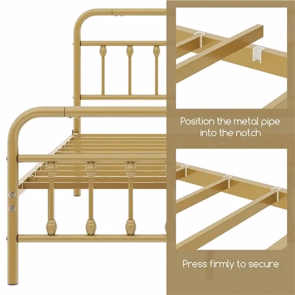 Kelvenix Vintage Metal Bed Frame in Gold, W/D/H: 150 x 200 cm – 3