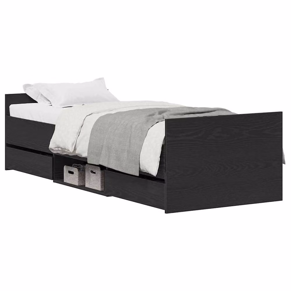 Berkfield Home Modern Black Oak Bed Frame in Engineered Wood W/D/H: 75 x 190 cm – 3