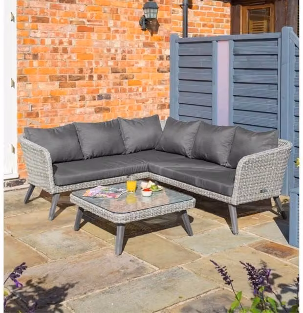 Cheshire 4 Seater L-Shape Corner Sofa Set with Coffee Table in Mid Grey