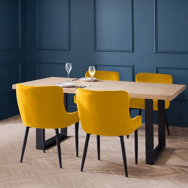 Julian Bowen Berwick Rectangular Dining Table and 4 Chairs Set in Yellow and Black Oak