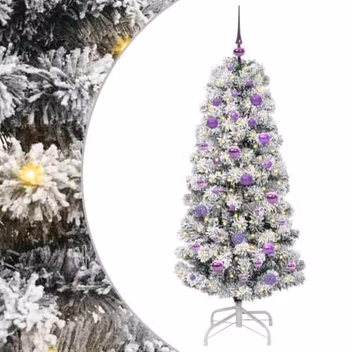 vidaXL Artificial Hinged Christmas Tree in Green and White, Height: 150 cm