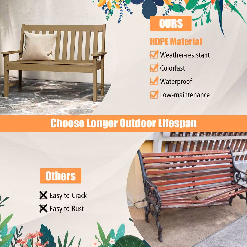Gymax 2-Person Outdoor Patio Loveseat Bench with Backrest in Beige – 2