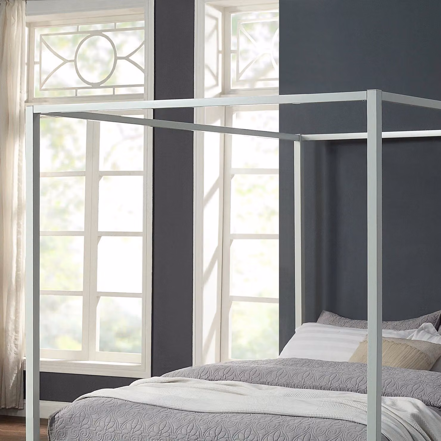 SlumberWorx Ashwell Modern Four Poster Metal Bed Frame in White, W/D/H: 120 x 200 x 180 cm – 5
