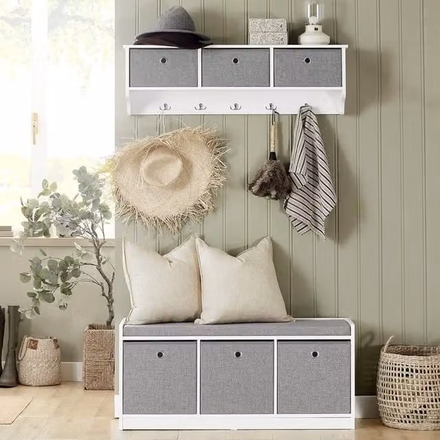 SoBuy 3 Basket Bedroom and Hallway Storage Bench in White