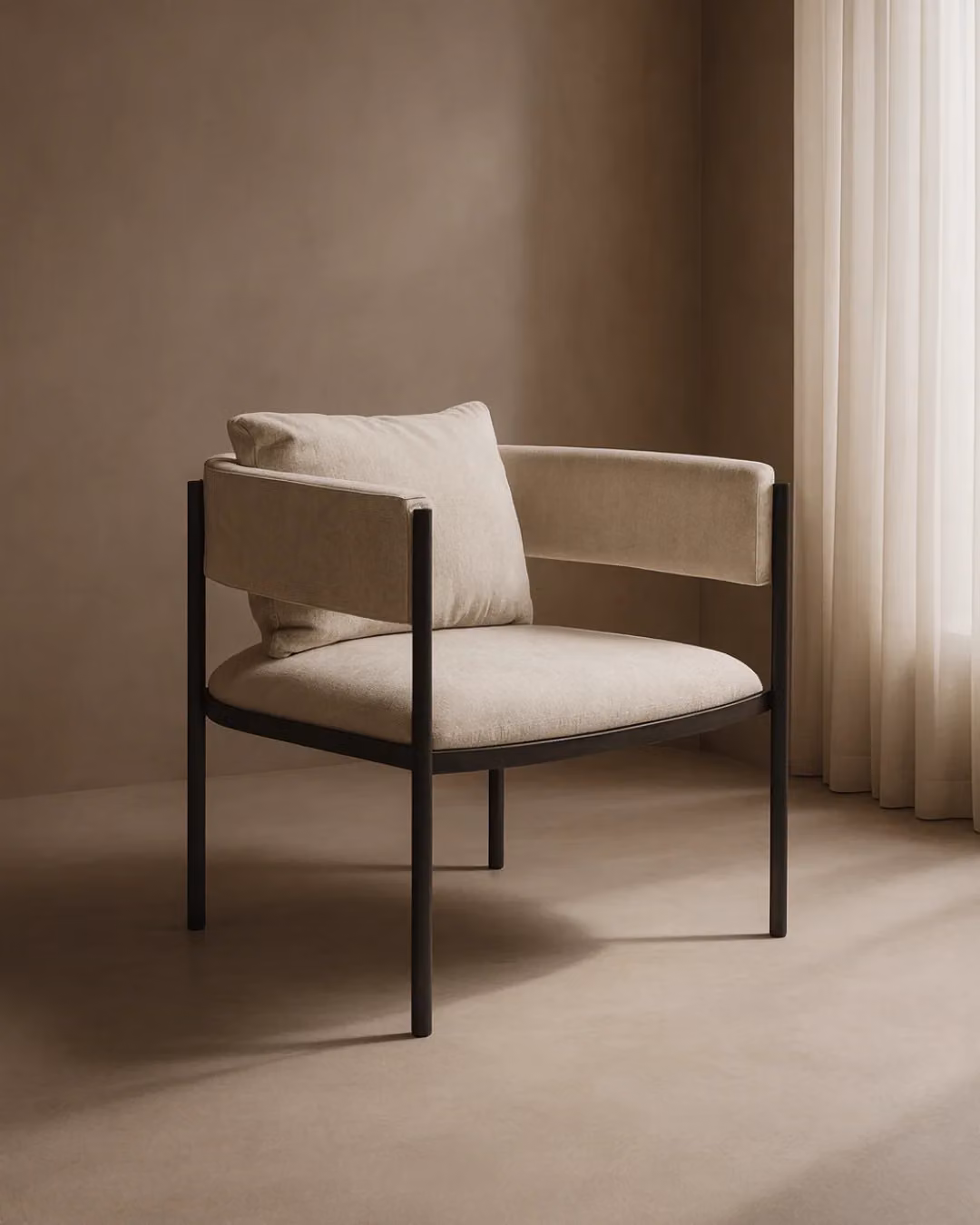 Envie I Lounge Chair Giselle Grey Beige Velvet Fabric with Metal Frame