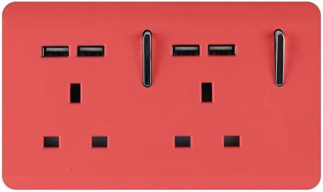 Trendi 2 Gang 13 Amp Double Switched USB Type A Charging Socket in Strawberry Red – 2