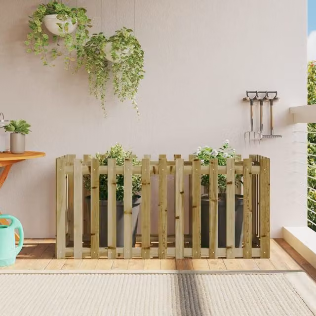 Berkfield Home Garden Raised Bed with Fence Design in Brown, Impregnated Pine Wood, W/D/H: 150 x 50 x 70 cm
