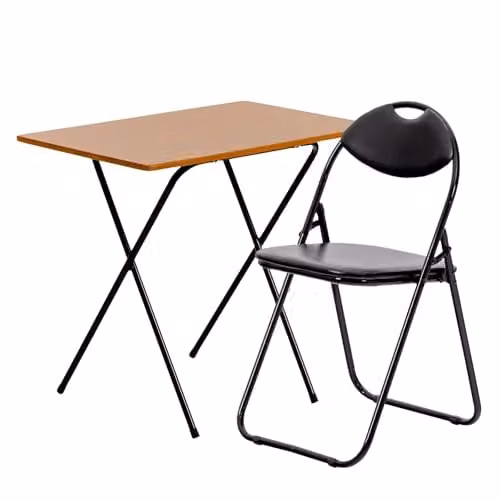 Harbour Housewares Deluxe Folding Wooden Desk and Chair Set in Natural and Black – 1