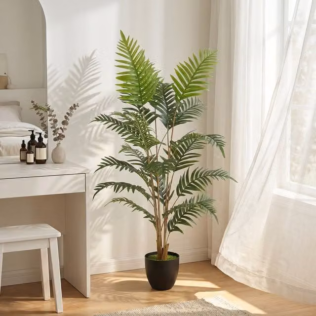 HOMCOM 120cm Tall Artificial Fern Topiary Tree in Green with Cement Pot