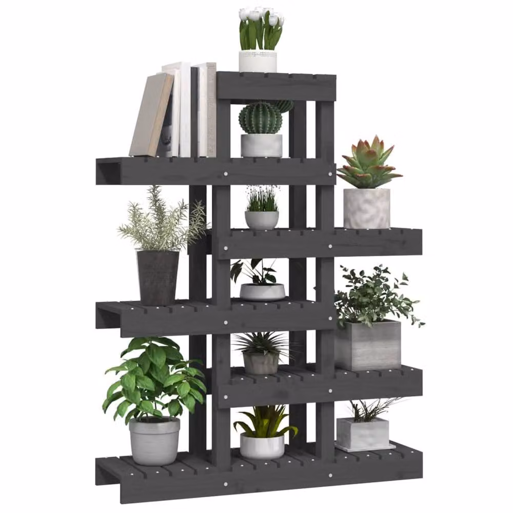 Berkfield Home Rustic Grey Solid Pine Plant Stand, W/D/H: 85 x 25 x 109.5 cm – 2