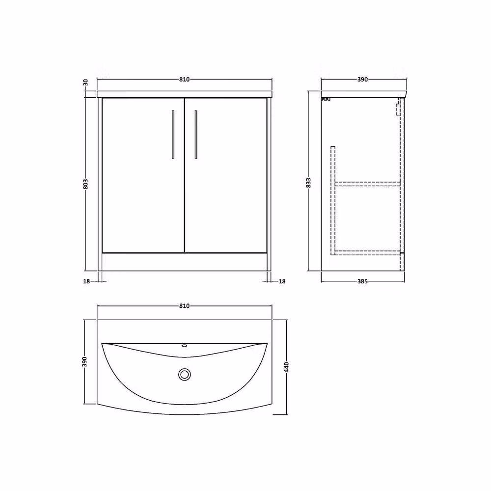 Balterley Winshill Contemporary 2 Door Floor Standing Vanity Basin Unit in Matt Grey, Width: 80 cm – 4