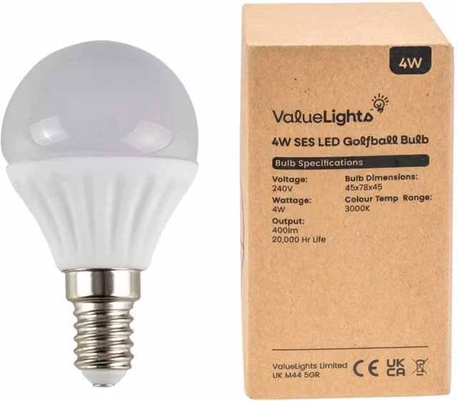 ValueLights 2 Pack E14 White Thermal Plastic Golfball LED Bulbs, 4W, 3000K Warm White