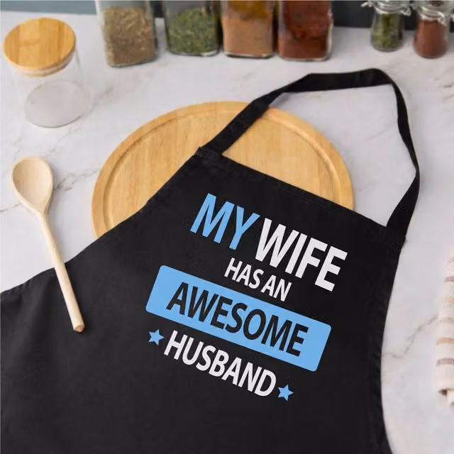 60 Second Makeover Men's My Wife Has An Awesome Husband Black Apron
