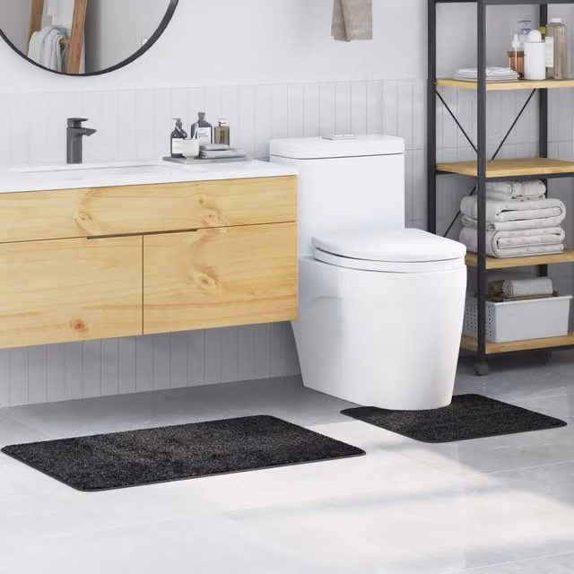 Berkfield Home 2 Piece Non-Slip Microfibre Bath Mat Set in Dark Grey – 1