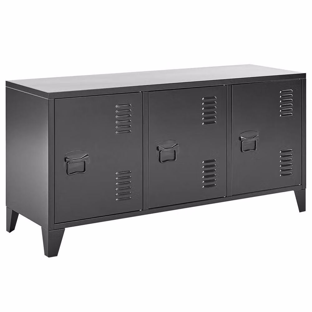 Wyld Haus Black Steel Three Door Industrial Sideboard with Adjustable Shelves and Cable Management – 2