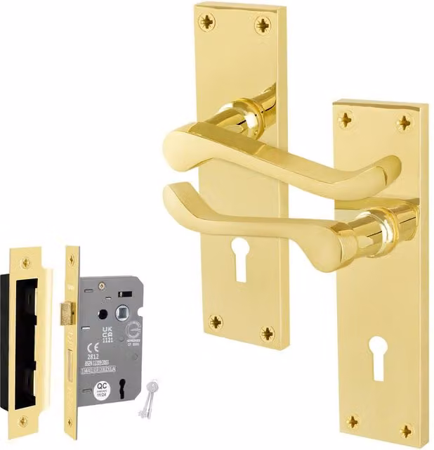 AFIT Polished Brass Scroll Handle Sashlock Set in Gold, W/H: 15.0 x 15.0 cm