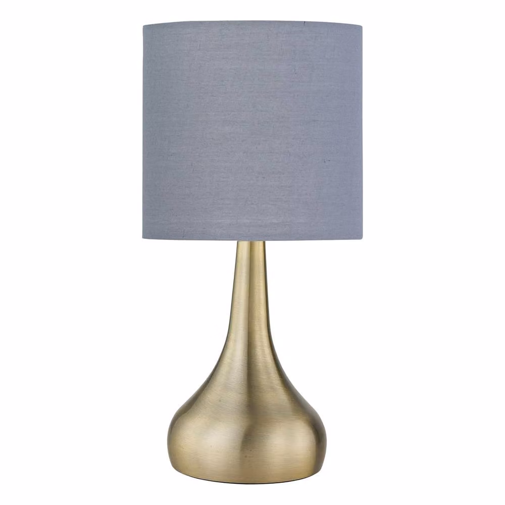 First Choice Lighting Romana Set of 2 Antique Brass Touch Table Lamps with Grey Fabric Shades – 2