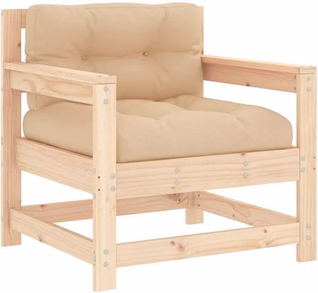 Berkfield Home Beautiful Garden Chairs with Cushions, Set of 2, Solid Pine Wood, Beige