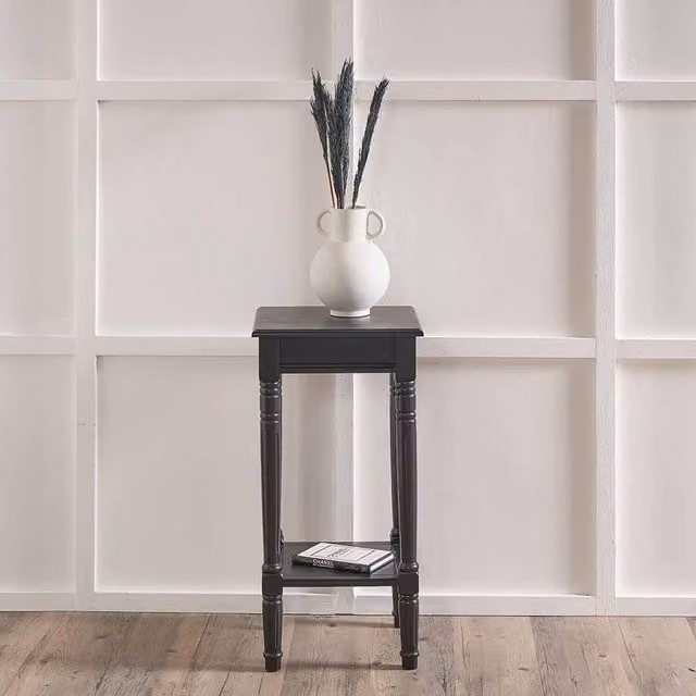 Pacific Lifestyle Mid-Century Tall Square Side Table in Black Wood