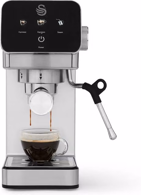 Swan Digital Espresso Coffee Maker with Touch Display and Steam Wand in Silver Stainless Steel