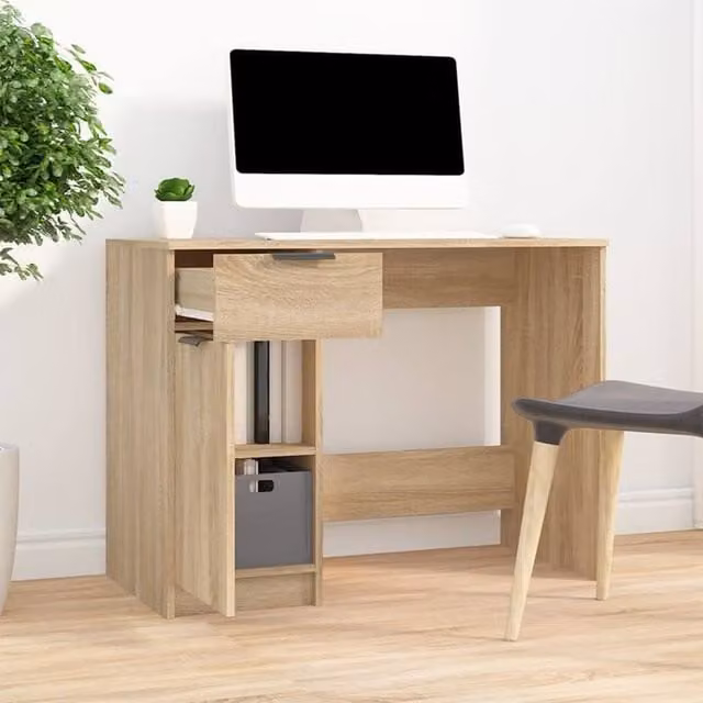 Berkfield Home Modern Writing Desk in Sonoma Oak and Beige, W/D/H: 100 x 50 x 75 cm – 1