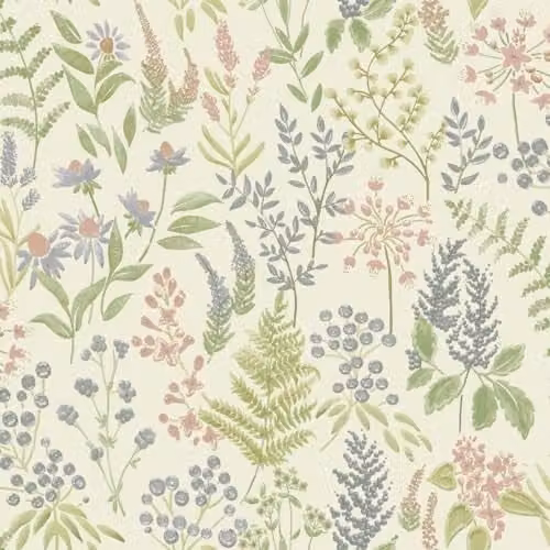 Holden Decor Rural Paradise Floral Sprig Wallpaper in Pink, Purple and Green