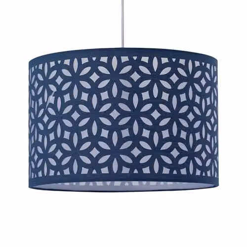 First Choice Lighting Blue Laser Cut Round Fabric Pendant Lightshade, Diameter: 25 cm – 6
